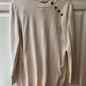 LOFT Cream Crew Neck Sweater with Elegant Design Large